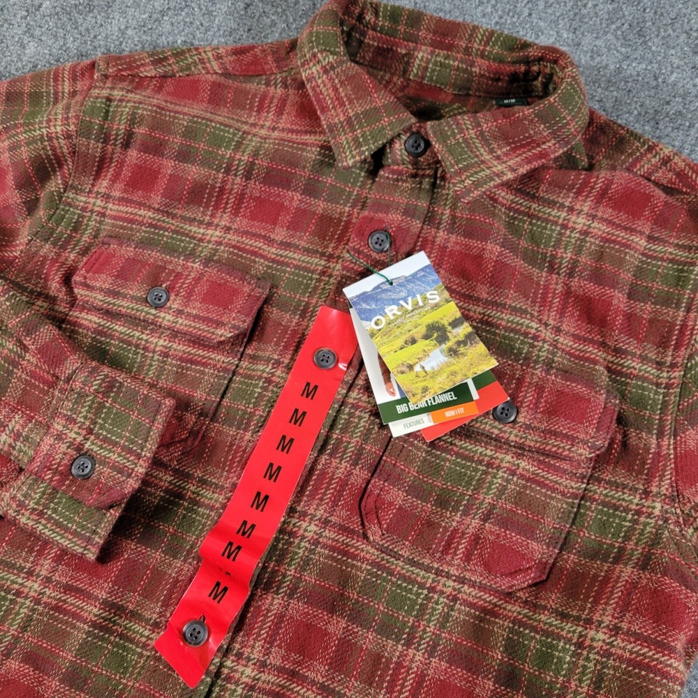 ORVIS Big Bear Flannel Shirt Mens M Red Green Plaid Shacket Pockets Outdoor NWT